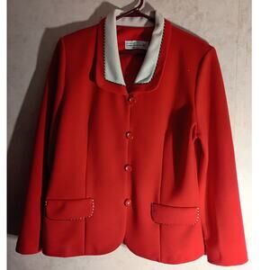 Vintage Pablo Collection Red Blazer Frog Loop Buttons Made USA 80s Office